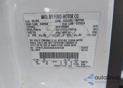 2006 Ford Escape Xlt z USA, uszkodzony, nr VIN 1FMYU03ZX6KA05538